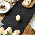 Artoid Mode Black Farmhouse Woven Rustic Hollow Table Runner, Seasonal Holiday Hollow Kitchen Dining Table Decoration for Home Party Decor 12x48 Inch