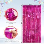 2Pack Hot Pink Metallic Tinsel Foil Fringe Curtains Backdrop for Pink Party Birthday Wedding Bachelorette Baby Shower Holiday Party Decorations Photo Booth Props, Bachelorette Christmas Party Decors