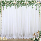 White Backdrop Curtain for Parties 10 ft x 10 ft Sheer Tulle Backdrop Drapes for Wedding Ceremony Birthday Baby Shower Ceiling Drapes Christmas Photo Backdrop Curtain Decorations 2 Panels 5ft x 10ft