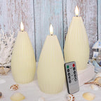 Silverstro Irregular Flameless Candles with Remote Control & Timer Function, Real Wax Flicker Battery Operated Candles for Home Party Wedding Nautical Christmas Ocean Decor - Set of 3(Ivory)