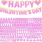 167Pcs DIY Glitter Customizable Banner Kit Happy Birthday Letter Banners Happy Valentine's Day Banners Love Heart Personalized Banner Decor Birthday Party Decorations Supplies(Glitter Light Pink)