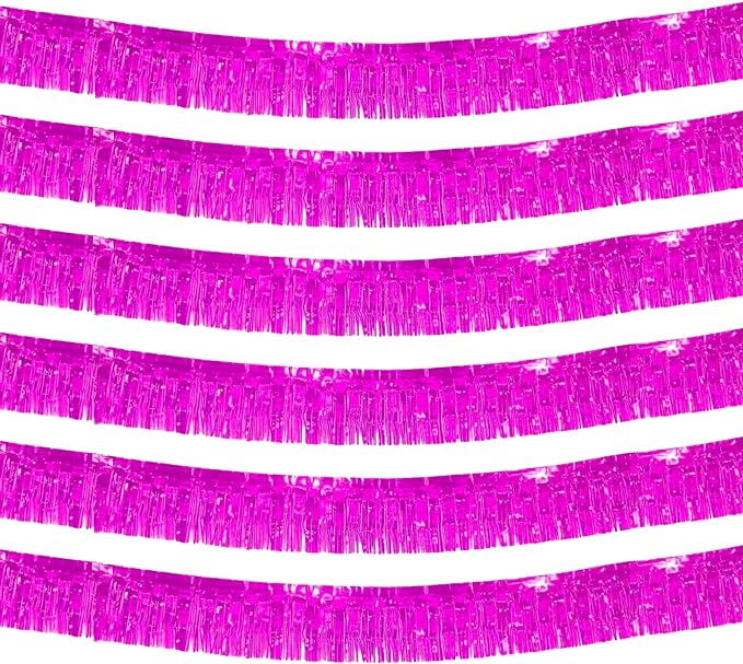 6 Pack 10 Feet Pink Metallic Foil Fringe Garland Rectangular Banner for Parade Floats, Thanksgiving, Christmas, Birthday, Halloween Party Decorations