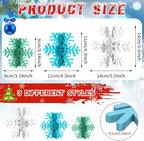 Bucherry 12 Pcs Wooden Snowflake Table Decor 3D Snowflake Tabletop Signs and Centerpiece for Christmas Xmas Winter Wonderland Decorations Home Party(White, Blue, Green)
