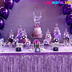 6 Pack 29x108 Inch Metallic Foil Fringe Tinsel Table Skirts Banner for Rectangle Tables Streamer Garland Backdrop for Wedding, Birthday, Parade Floats, Christmas Party Decoration(Light Purple)
