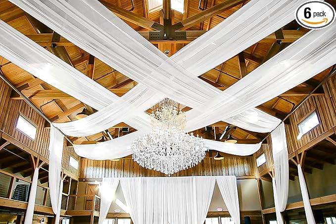 6 Panels White Ceiling Drapes for Wedding 5ftx15ft - Wedding Arch Draping Fabric Cheesecloth Sheer Curtain - Romantic Decorations for Party Banquet Ceremony Stage