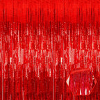 6 Pack Red Foil Fringe Curtain Backdrop, 3.28Ft x 8.2Ft Metallic Tinsel Foil Fringe Streamer Curtains for Photo Booth, Birthday, Wedding, New Year Party Decorations