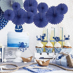 20 Pcs Blue Hanging Paper Fan, Hanging Honeycomb Round Paper Fans for Weddings, Birthdays, Christmas, Baby Showers, Classroom, Events Ceiling Party Supplies Decorations