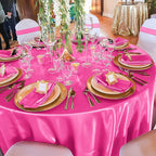 12 Pack 108 Inch Hot Pink Satin Tablecloth - Silky Round Tablecloth Overlay Smooth Fabric Table Cover, Bright Table Decoration for Wedding Party Banquet Events Restaurant Kitchen Dining