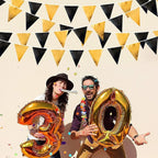 Black and Gold Party Decorations Triangle Pennant Banner Flag Metallic Fabric Bunting Garland for Birthday Graduation Anniversary Wedding Bachelorette Bridal Shower Engagement Hen Party Supplies