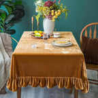 Velvet Tablecloth Luxurious Solid Rectangle Table Cloth,Oblong Retro Farmhouse Ruffle Tablecloths Washable Table Cover for Party Wedding Baby Shower Kitchen Dinning Tabletop Decoration