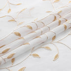 VISIONTEX White Sheer Voile Curtains, Decorative Orange Leaves Embroidery Faux Linen Rod Pocket Window Drapes for Home Kitchen, Living Room and Bedroom 54 x 54 Inch, Set of 2 Curtain Panels