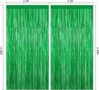 Green Foil Curtain Backdrop, 2Pack Green Metallic Tinsel Foil Fringe Curtains Photo Booth Props for Birthday Wedding Engagement Baby Shower Bachelorette Christmas Celebration Jungle Party Decorations