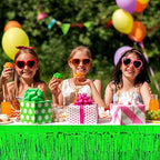 4 Pack 29x108 Inch Metallic Foil Fringe Tinsel Table Skirts for Rectangle Tables Streamer Curtains Backdrop for Wedding, Birthday, Parade Floats, Christmas, Halloween Party Decoration(Green)