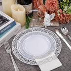 WELLIFE 210pcs Dinnerware Set - Silver Rimmed Plastic Plates Disposable Heavy Duty, Disposable Plastic Plates with Silver Rim, Water-proof, Break-proof, Best Choice for Any Party