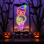 Halloween Ice Cream Skull Neon Sign, Quirky Gothic LED Wall Art,Skull Neon Light Ice Cream Neon Lighht Halloween Decor Wall Halloween Neon Sign Coffee Shop Decor, Christmas Party Bar Drink Shop-Red