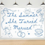 The Summer She Turned Married Backdrop - Beach Wedding Party Decorations - Bridal Shower Bachelorette Party Background Blue