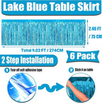 6 Pack 29x108 Inch Metallic Foil Fringe Tinsel Table Skirts Banner for Rectangle Tables Streamer Garland Curtains Backdrop for Wedding, Birthday, Parade Floats, Christmas Party Decoration(Lake Blue)