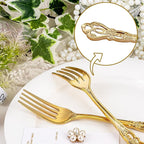 30PCS Gold Plastic Forks - 8.1inch Gold Forks Disposable - Vintage Heavy Duty Dessert Forks - Premium Fancy Plastic Silverware for Parties, Weddings, Dinners and Events