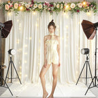 Ivory Backdrop Curtains with Lights for Baby Shower,10x10FT Wrinkle Free Ivory Drapes Photo Backdrop Curtains for Wedding Birthday Party Ceremony Photography Photoshoot Decorations-5ft x 10ft