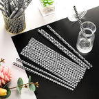 Domensi 50 Pcs Black and White Checkered Racing Straws Plastic Disposable Drinking Straws Hard Plastic Reusable Striped Flag Party Supplies for Race Car Sports Themed Birthday Decoration