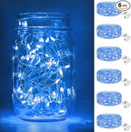 btfarm 6 Pack Fairy Lights Battery Operated [3 Modes], 7ft 20 Led Twinkle Lights String Lights Waterproof Bulk Small Mini Silver Wire for Mason Jars Vases Wedding Table Centerpiece, Blue