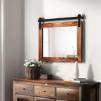 COGOOD Farmhouse Barn Door Mirror - 25 X 18 Rustic Wood Framed Decrative Mirror for Bathroom, Living Room, Entryway Wall Decor (Brown)