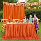 Terracotta 6ft Chiffon Table Skirt for Rectangle Tables or Round Tables Sheer Tablecloth for Halloween Birthday Party Wedding Baby Shower Cake Dessert Decor