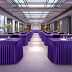 Wish Care 2 Pack Dark Purple Spandex Table Clothes for 4 Foot Rectangle Tables, 4FT Wrinkle Free Fitted Tablecloths Ruffles Design Table Cover for Party, Banquet, Wedding and Events