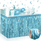 3 Pack 29 x108 Inch Light Blue Foil Fringe Table Skirts Metallic Banner for Tinsel Streamer Garland Backdrop for Parade Floats Wedding Thanksgiving Birthday Christmas New Year Party Decoration