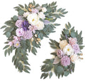 Faux Flower Swag Set of 2 for Wedding Welcome Signs Floral Swag Wedding Reception Ceremony Signs Decor (Purple)