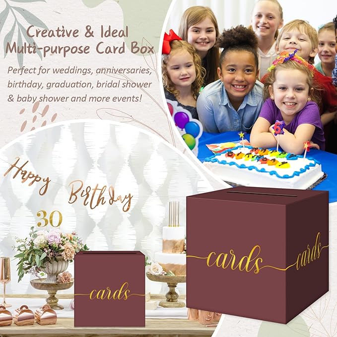 QIKSION Maroon Graduation Card Box, Gold Foil Gift Card Box for Graduation, Party, Wedding Reception, Birthday, Baby Shower, Raffle