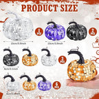 Lenwen 12 Pcs Artificial Disco Pumpkin Glitter Mirror Pumpkin for Decorating Fall Farmhouse Hanging Ornament Harvest Decor for Halloween Thanksgiving Table Centerpiece(Orange, Sliver, Black, Purple)