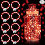 Aogist Led Fairy Lights 3 Modes Battery Operated String Lights Waterproof Silver Wire 7 Feet Firefly Starry Moon Mason Jar Lights for DIY Wedding Party Christmas (Red, 8 Pack)