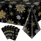 6Pcs Christmas Snowflake Party Tablecloths Decorations,Plastic Black and Gold Table Cloth,Winter Rectangle Table Cover for Christmas New Year Birthday Baby Shower Holiday Party Decorations,54x108 inch