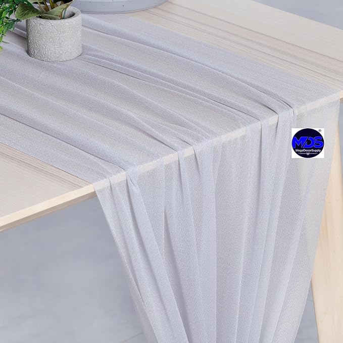 MDS 15 Pack 10ft Chiffon Table Runner 29 x 120 Inches Sheer Wedding Runner Romantic Rustic Table Runner for Wedding Decorations, Birthday Parties, Bridal Shower Party Arch Decor - Cool Gray