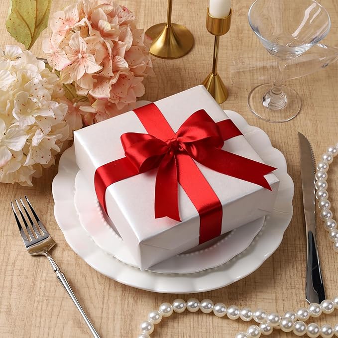 LaRibbons Bright Red Satin Ribbon 1 Inch 25 Yards Luxury Double Faced Red Ribbon for Gift Wrapping Flower Bouquet Crafts Wedding Party Christmas Decoration