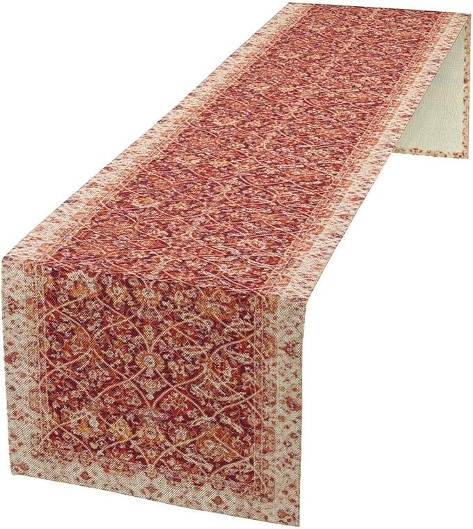 Boho Floral Vintage Table Runner, Retro Red Flower Rustic Country Farmhouse Abstract Pattern for Home Kitchen Table Decor Dining Coffee Room Party Decor 13x60in