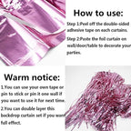 4 Pack Pink Foil Fringe Curtain Backdrop, 3.28Ft x 8.2Ft Metallic Tinsel Foil Fringe Streamer Curtains for Photo Booth Props, Birthday, Wedding, Valentine's Day Decoration Party Supplies New