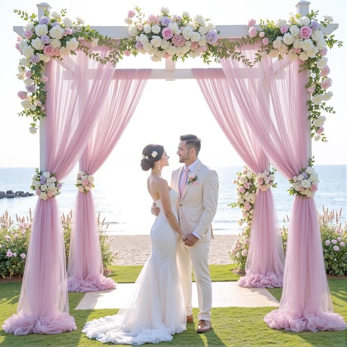 Wedding Arch Draping Fabric Backdrop 2 Panel 60" x 26Ft Dusty Rose Drapes Curtains for Wedding Reception Sheer Tulle Backdrop Curtain for Ceremony Birthday Party Baby Shower Arbor Ceiling Decorations