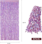 4 Pack Pink Tinsel Curtain Party Backdrop - CYLMFC 3.3 ft x 6.6 ft Sparkle Wavy Foil Fringe Backdrop Curtain for Party Decorations Girls Birthday Bachelorette Party Decor Supplies Photobooth Props