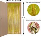 Foil Fringe Curtains Happy Retirement Decorations - Melsan 3 Pack 3.2 x 8.2 ft Gold Tinsel Curtain Party Photo Backdrop for Birthday Party Baby Shower or Graduation