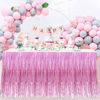 4 Pack 29x108 Inch Valentine's Day Metallic Foil Fringe Tinsel Table Skirts for Rectangle Tables Streamer Curtains Backdrop for Wedding, Birthday, Parade Floats Mardi Gras Party Decorations(Pink)