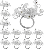 Decorative Napkin Ring Set of 12 - Handmade Glass Beads Napkin Holders for Table Setting Elegant Dining Accessory Round Heavy Duty Metal Frame Wedding & Party Table Décor (Silver) - CLEENTABLE