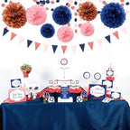 Gender-Reveal Decorations Tissue Paper Pom-Poms - 15pcs 5 Size Navy Blue Pink Rose Gold Paper Flowers,Birthday Bachelorette Bridal Shower Room Decor Engagement Party Decoration Panduola