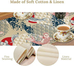 Japanese Table Runner Oriental Tradition Kio Fish Art Printed Burlap Runner Home Kitchen Dining Table Living Room Decor Fabric 1 Panel W13xL108in