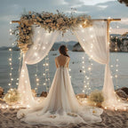 Fomcet Tulle Backdrop Curtains White 20FT X 10FT Tulle Curtains with Lights String Sheer Backdrop Curtain for Parties Wedding Baby Shower Photo Shoot Decorations (4 Panels 5 x 10FT)