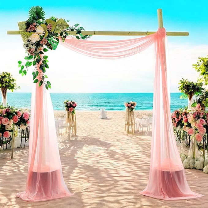 MDS Halloween Chiffon Draping Fabric - 2 Panel, 30" Wide x 75ft Long - Sheer Spooky Arbor & Canopy Drapery for Haunted House Backdrops, Party Ceilings, DIY Costumes & Themed Events - Peach