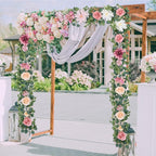 Waipfaru Flower Garland Decorations, 6.07Ft Pink Floral Rose Garland, Artificial Eucalyptus Greenery Vines with Flowers for Wedding Table Runner Centerpieces Backdrop Room Decor (Pink)