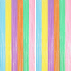 2 Pack Pastel Rainbow Foil Fringe Backdrop Curtains, Tinsel Streamers Party Decorations, Fringe Backdrop, Door Shimmer for Baby Shower or Birthday Party