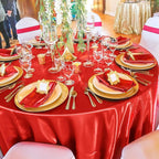 fani 12 Pack 120 Inch Red Satin Tablecloth - Premium Bright Silky Round Tablecloth Overlay Smooth Fabric Table Cover, Table Decoration for Wedding Party Banquet Events Restaurant Kitchen Dining